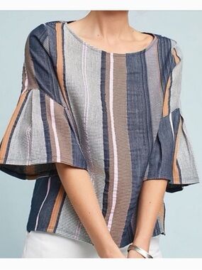 Anthropologie Dolan Left Coast Collection Striped Bell Sleeve Jacquard Top Sz L
